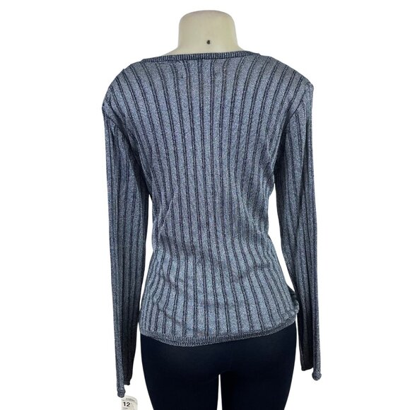 Sag Harbor Womens Gray Acrylic/Lurex Button-Up V-Neck Cardigan Sweater Size 12 - Picture 3 of 6